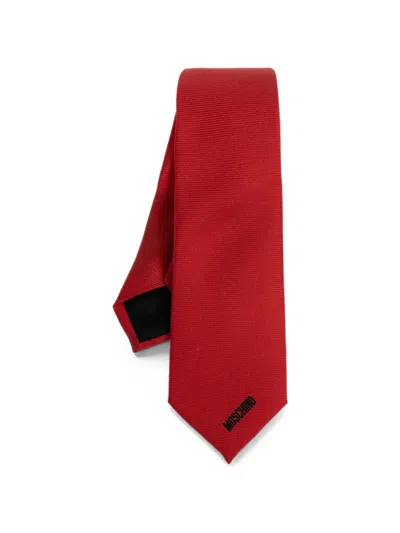 Moschino Logo-embroidered Tie In Red
