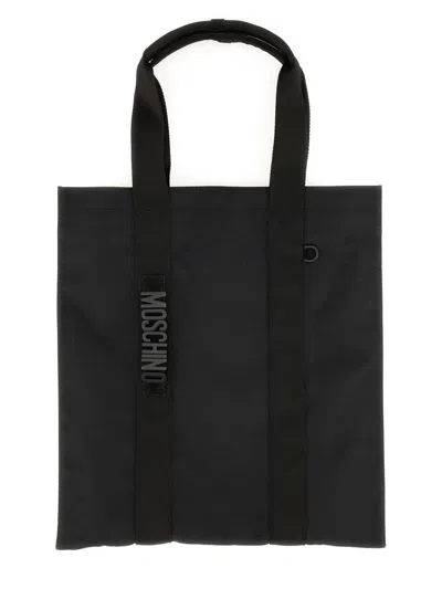 Moschino Logo-embroidered Tote Bag In Black