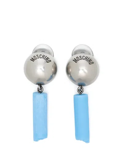 Pre-owned Moschino Logo-engraved Clip-on Earrings In Silver
