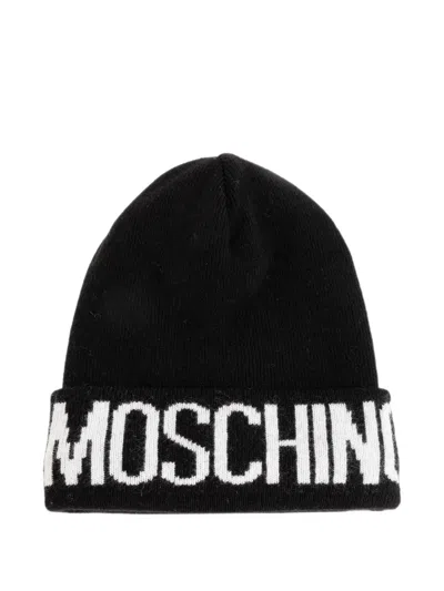 Moschino Logo-intarsia Beanie Hat In Black