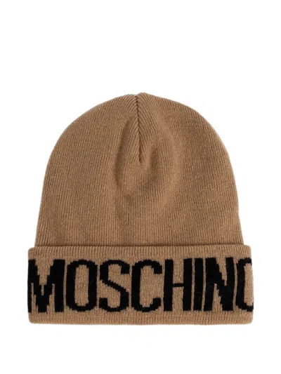 Moschino Logo-intarsia Beanie Hat In Brown