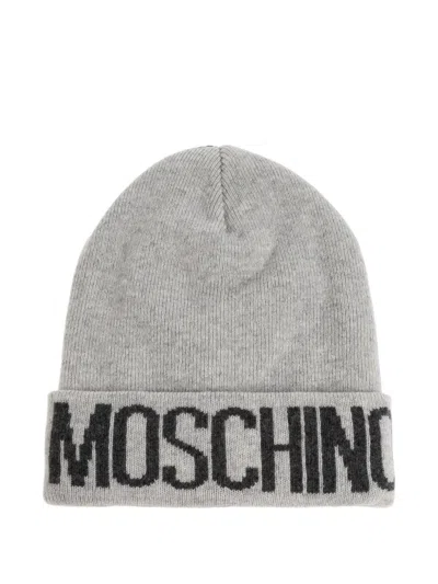 Moschino Logo-intarsia Beanie Hat In Gray