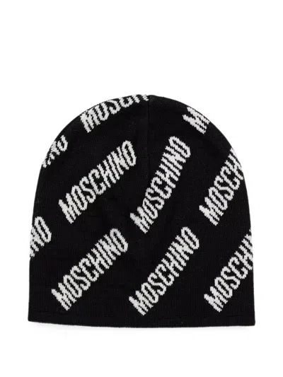Moschino Logo-intarsia Beanie Hat In Black