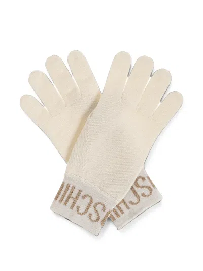 Moschino Logo-intarsia Knitted Gloves In Neutral