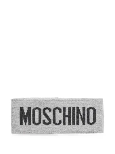 Moschino Logo-intarsia Knitted Headband In Gray