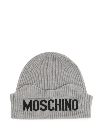 Moschino Logo-intarsia Ribbed Beanie Hat In Gray