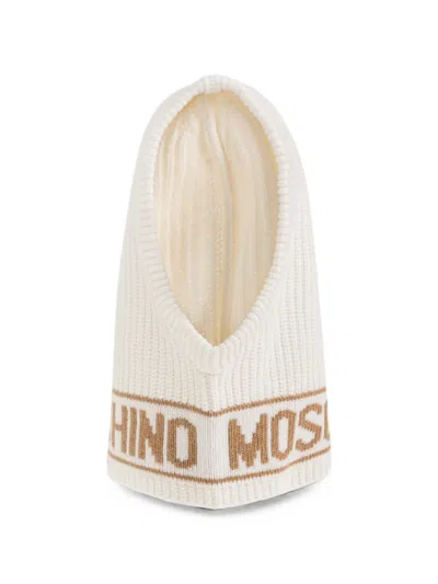 Moschino Logo-intarsia Ribbed-knit Balaclava In White