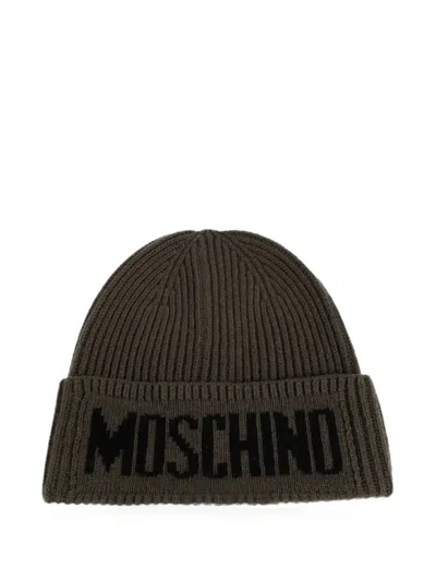 Moschino Logo-intarsia Ribbed-knit Beanie Hat In Green