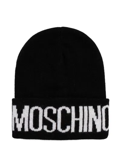 Moschino Logo-intarsia Turn-up Beanie Hat In Black