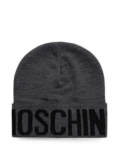 Moschino Logo-intarsia Turn-up Brim Beanie Hat In Gray