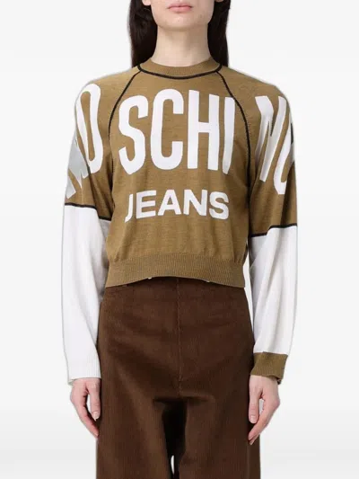 Moschino Logo-intarsia Wool Crew-neck Sweater In Multi