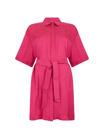 Moschino Logo-jacquard Belted Mini Shirt Dress In Pink