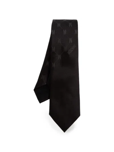 Moschino Logo-jacquard Silk Tie In Black