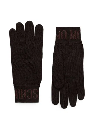 Moschino Logo-knit Ribbed Wool Gloves In Pink