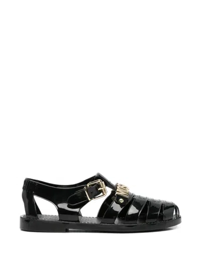 Moschino Logo-lettering Buckled Sandals In Black