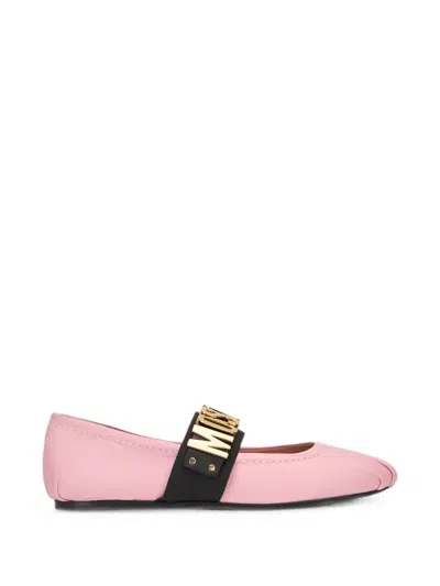 Moschino Logo-lettering Leather Ballet Flats In Pink