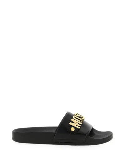 Moschino Pvc Sandals Slides With Lettering Logo In Black