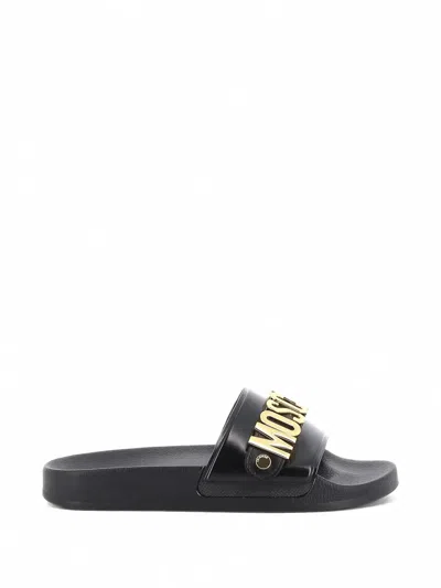 Moschino Round-headed Slippers In Black