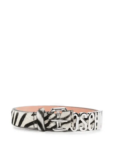 Moschino Logo-lettering Zebra-print Belt In White