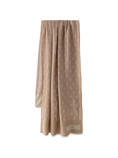 Moschino Logo-monogram Frayed-edge Scarf In Neutral