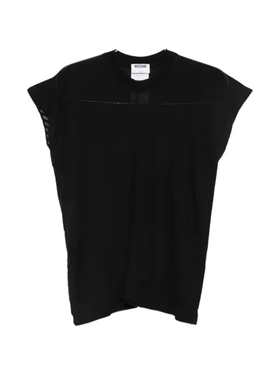 Moschino Black Relaxed Viscose Flutter Sleeve T-shirt