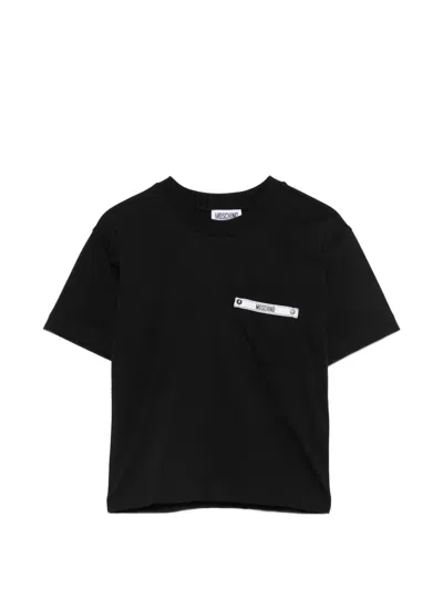 Moschino Kids' Logo-patch Chest-pocket T-shirt In Black