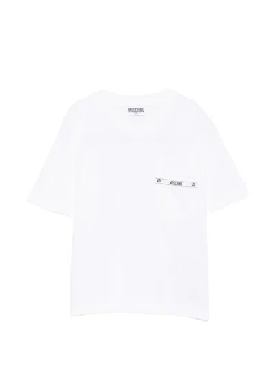 Moschino Kids' Logo-patch Chest-pocket T-shirt In White