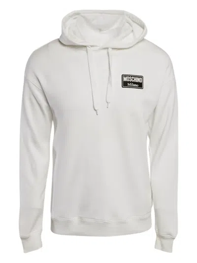 Pre-owned Moschino Logo-patch Hoodie In White