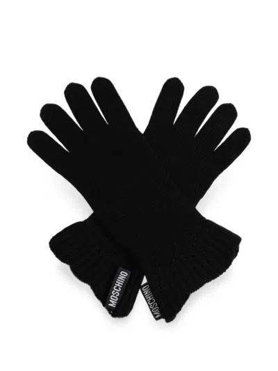 Moschino Logo-patch Knitted Gloves In Black
