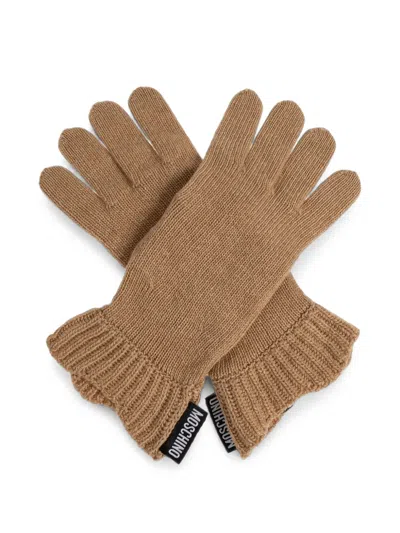 Moschino Logo-patch Knitted Gloves In Green