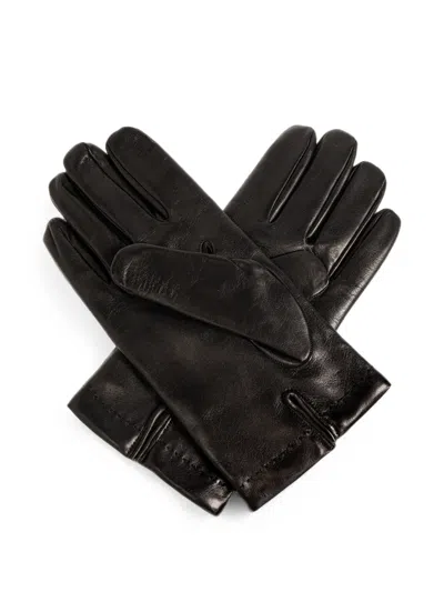 Moschino Logo-patch Leather Gloves In Black