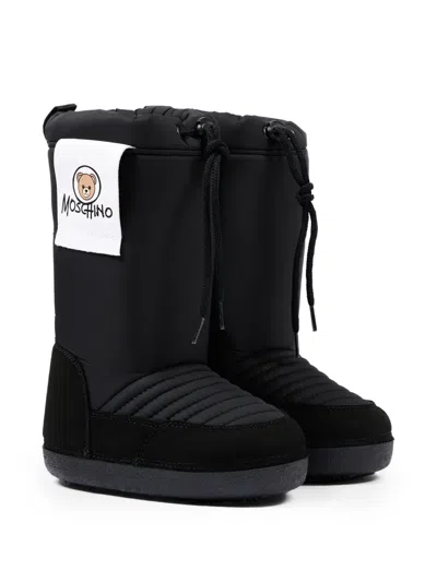 Moschino Kids' Logo-patch Quilted Boots In Black