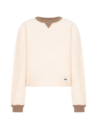 Moschino Logo-patch Ribbed-trim Sweater In Neutral