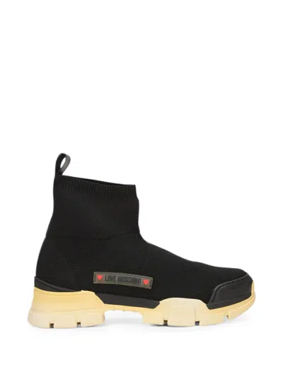 Moschino Logo-patch Sock-design Sneakers In Black