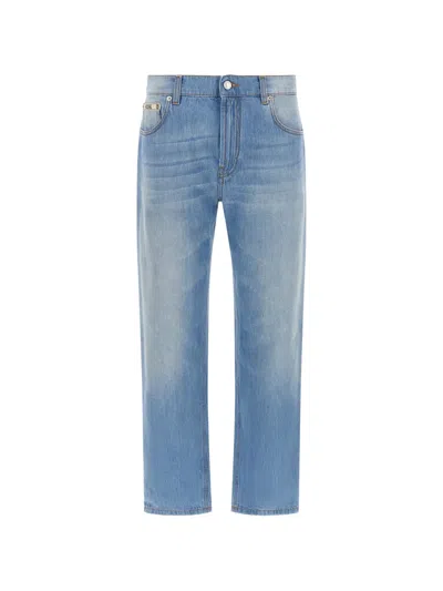 Moschino Logo-patch Straight-leg Jeans In Blue
