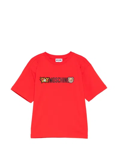 Moschino Kids' Logo-patched Short-sleeve T-shirt In Red