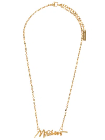 Moschino Logo-pendant Necklace In Gold