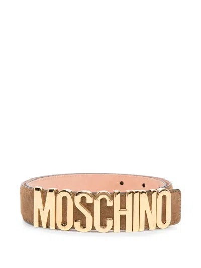 Moschino Logo-plaque Belt In Brown