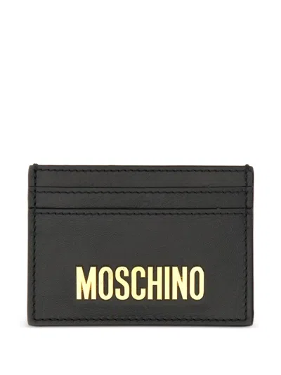 Moschino Logo Stitched Compact Cardholder In Black