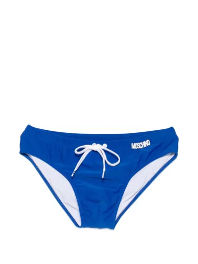 Moschino Logo-plaque Drawstring Swim Trunks In Blue