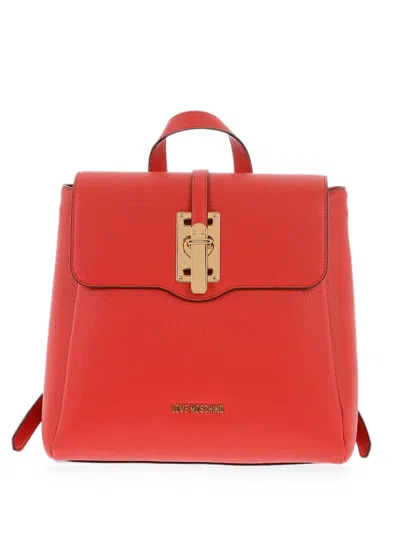 Moschino Logo-plaque Foldover Backpack In Orange