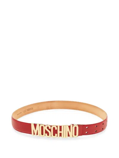 Pre-owned Moschino Logo-plaque Leather Belt In Red