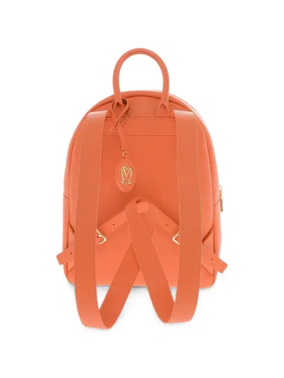 Moschino Logo-plaque Pebbled-effect Backpack In Orange