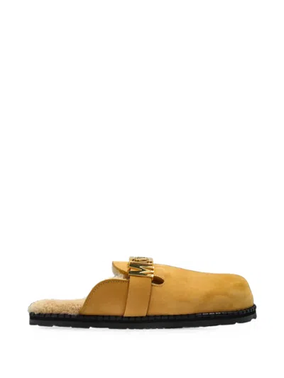 Moschino Logo-plaque Suede Slippers In Multi