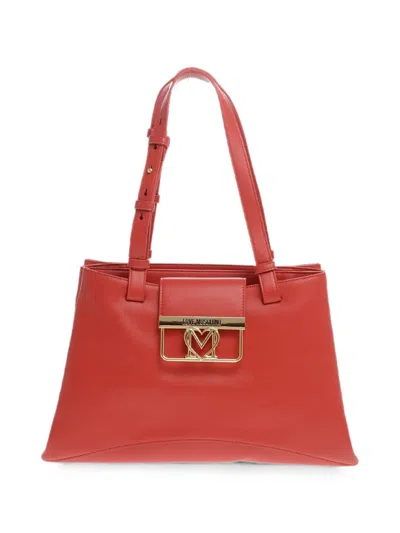 Moschino Logo-plaque Triple-compartment Tote Bag In Brown