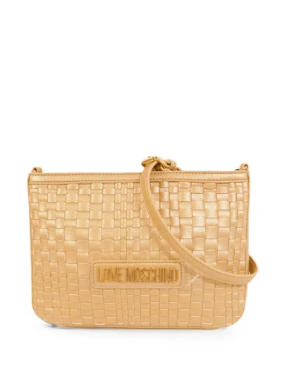 Pre-owned Moschino Logo-plaque Woven Cross Body Bag In Gold