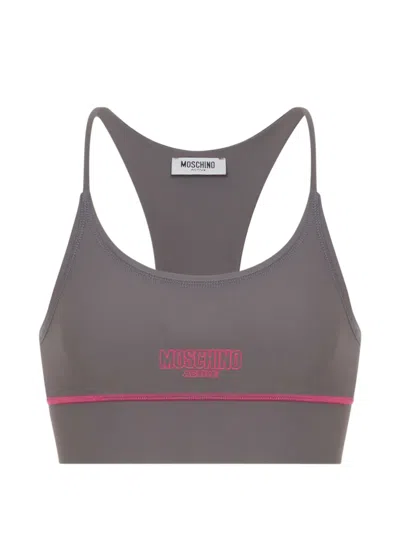 Moschino Logo-print Bra In Gray