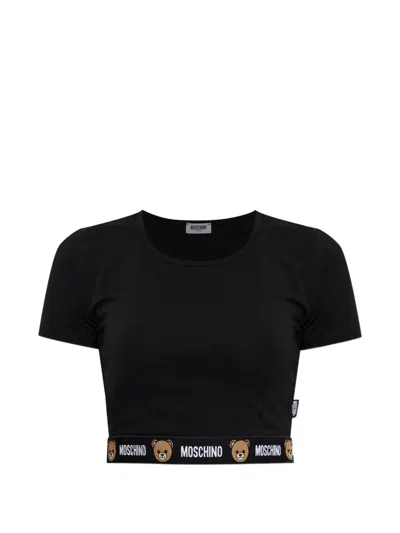 Moschino Logo-print Cropped T-shirt In Black