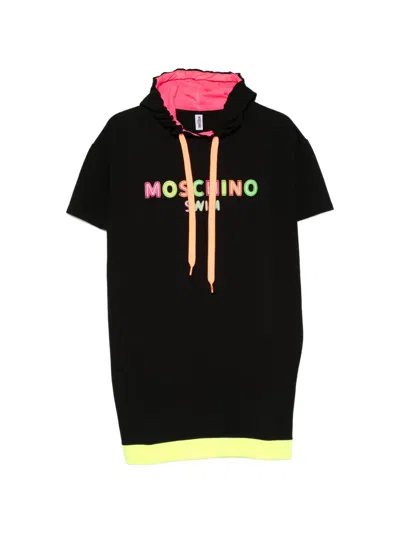 Moschino Logo-print Drawstring Mini Dress In Black