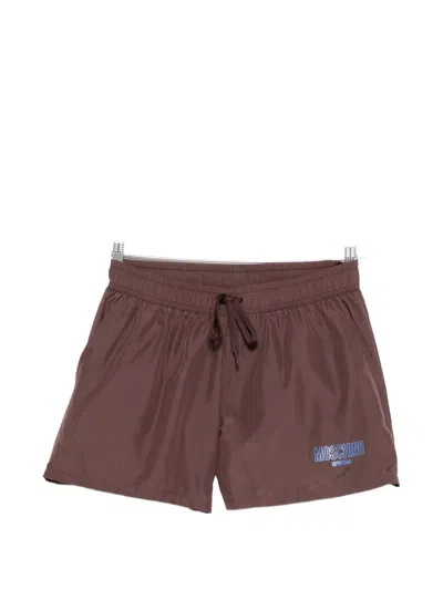 Moschino Logo-print Drawstring Swim Shorts In Brown